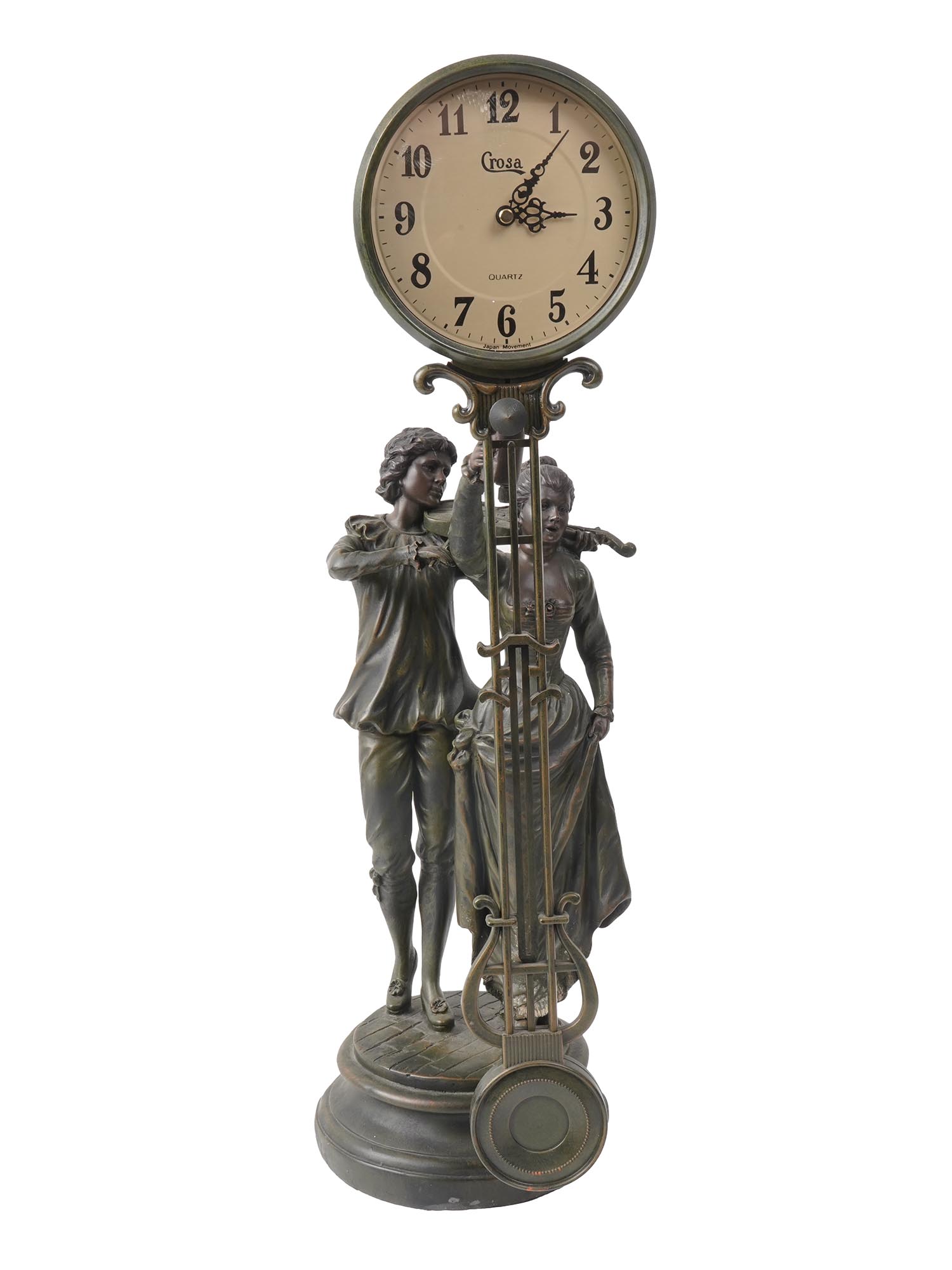 SCULPTURE COUPLE WITH CROSA QUARTZ SWINGING CLOCK PIC-0